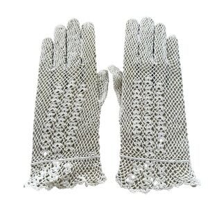 Vintage Mesh Lace Gloves Antique Ivory Crochet Womens Small Medium